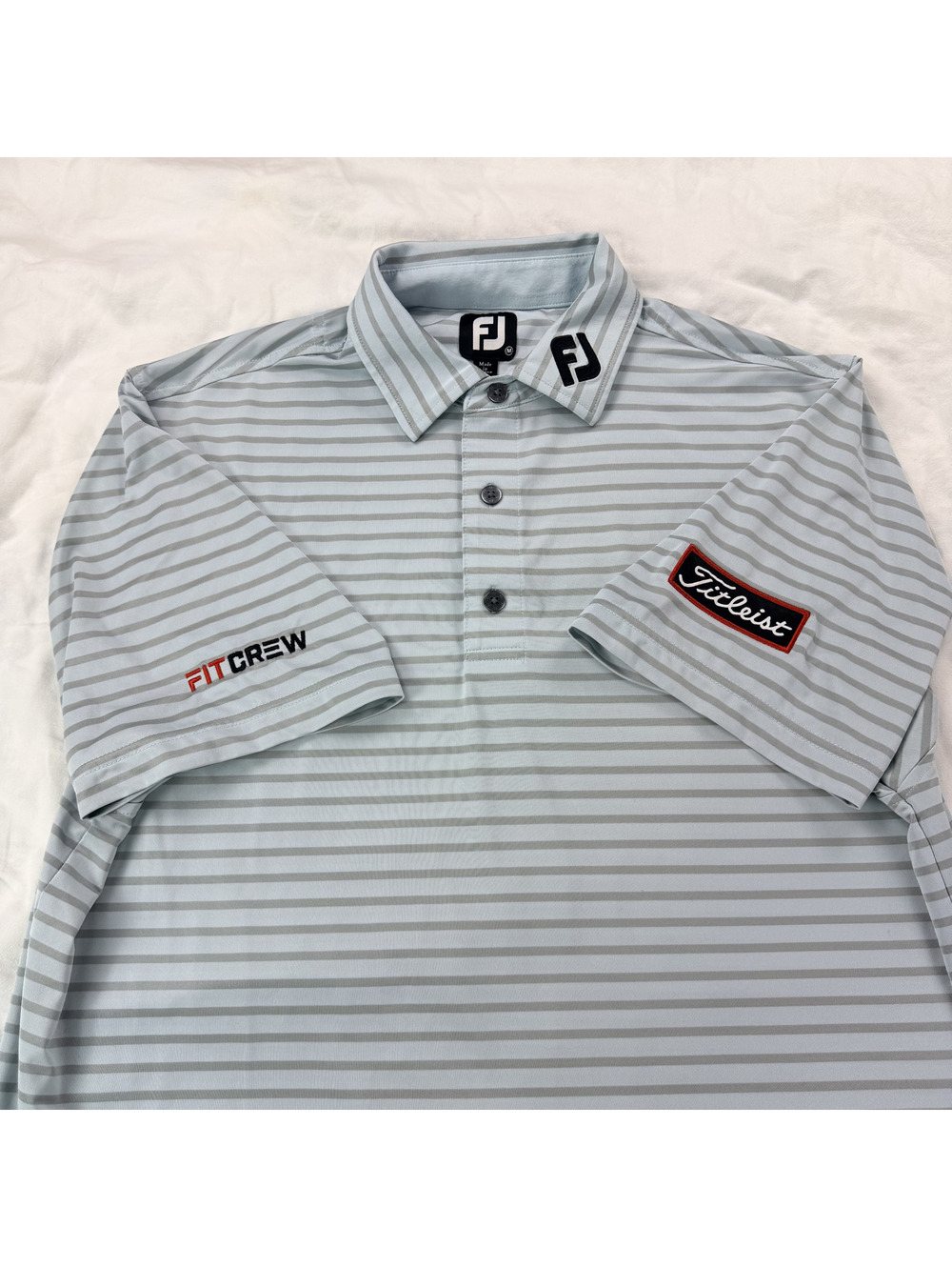 FootJoy Titleist FITCREW Men's M Gray Stripe Golf Polo Tour Staff FJ 26540